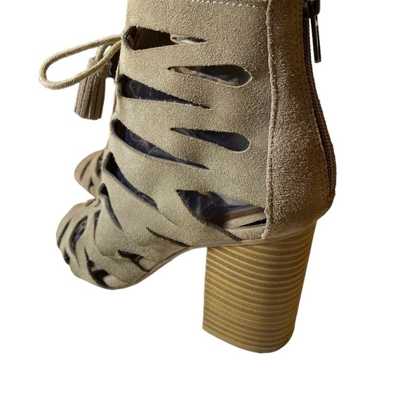 MIA women sz 8M CARA Suede Gladiator sandals booties cut-out peep toe taupe/tan - Picture 2 of 12